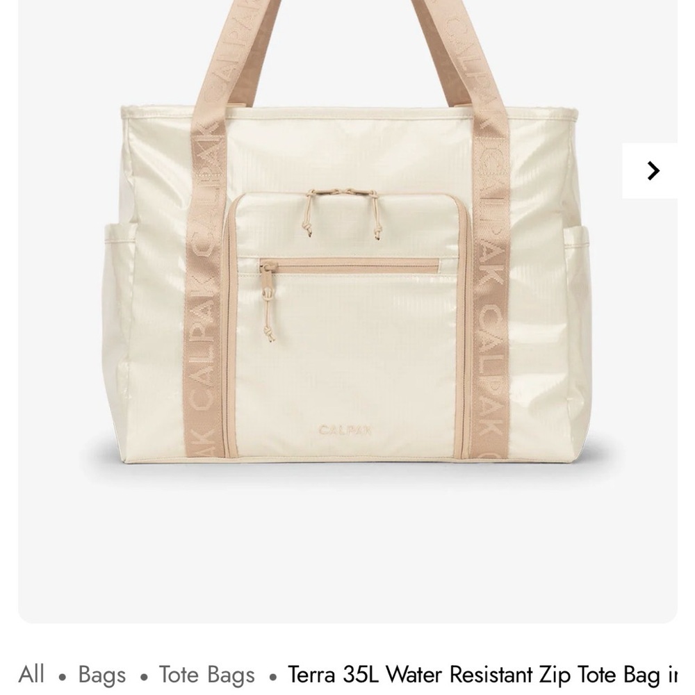 Calpak Terra 35L water resistant zip tote bag in white sands